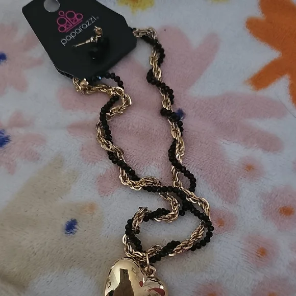 Paparazzi Gold Heart Necklace with Black Accents - Picture 3 of 4